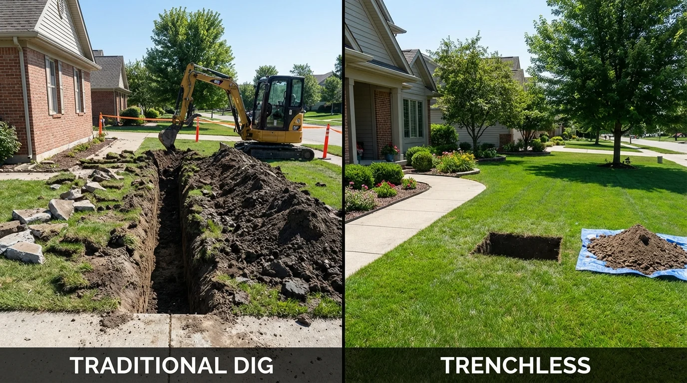 Trenchless sewer repair with minimal yard damage versus traditional excavation in Greenville, GA